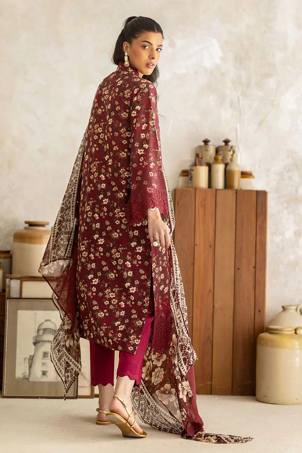 3 Piece Embroidered Printed Lawn Suit with Chiffon Dupatta BM-62023 - W-FB-FS-26