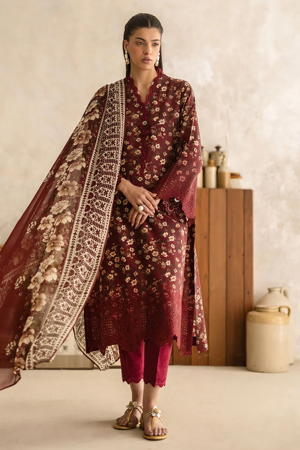 3 Piece Embroidered Printed Lawn Suit with Chiffon Dupatta BM-62023 - W-FB-FS-26