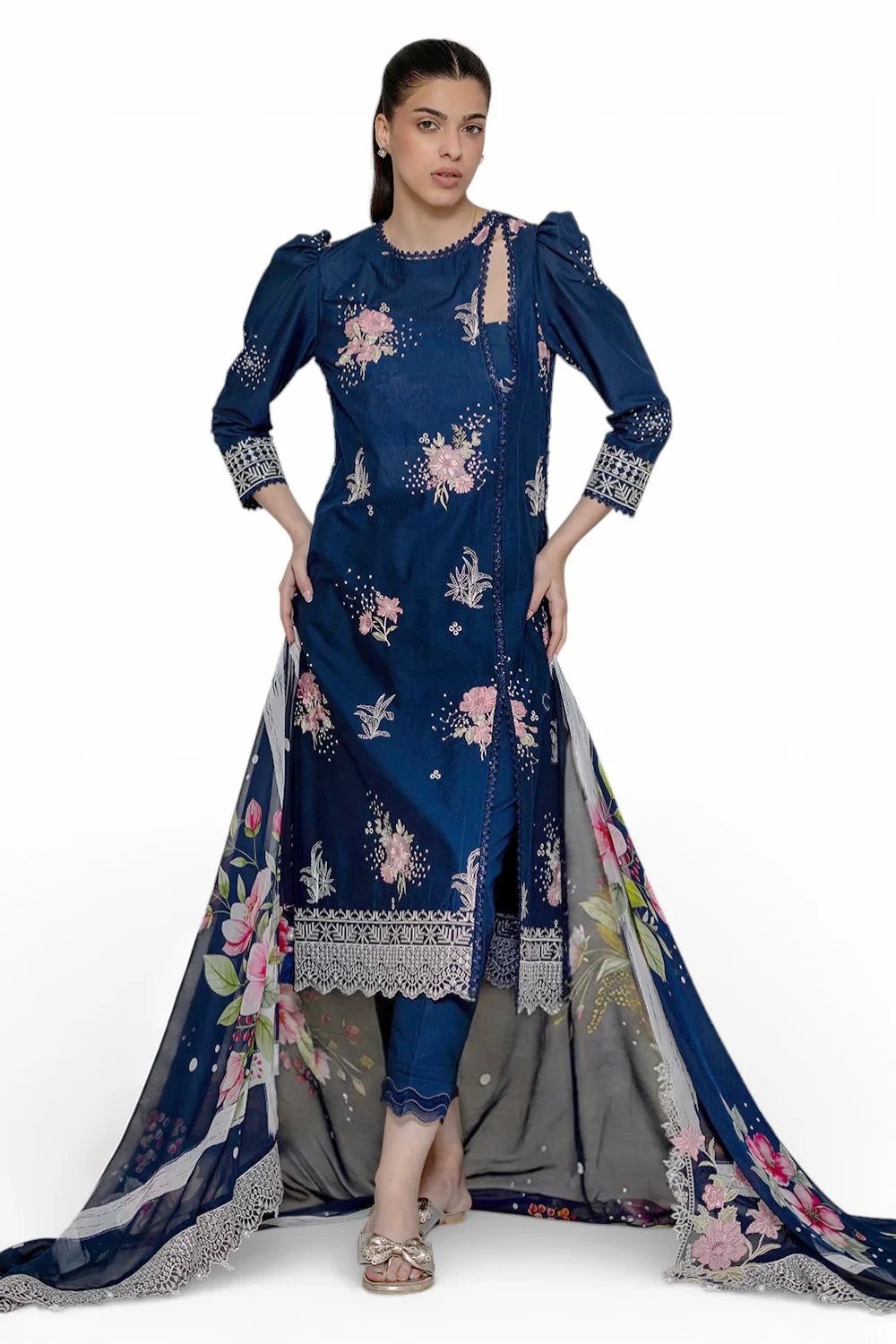 3 Piece Embroidered Lawn Suit with Chiffon Dupatta and Borders PM-62043 - W-FB-F