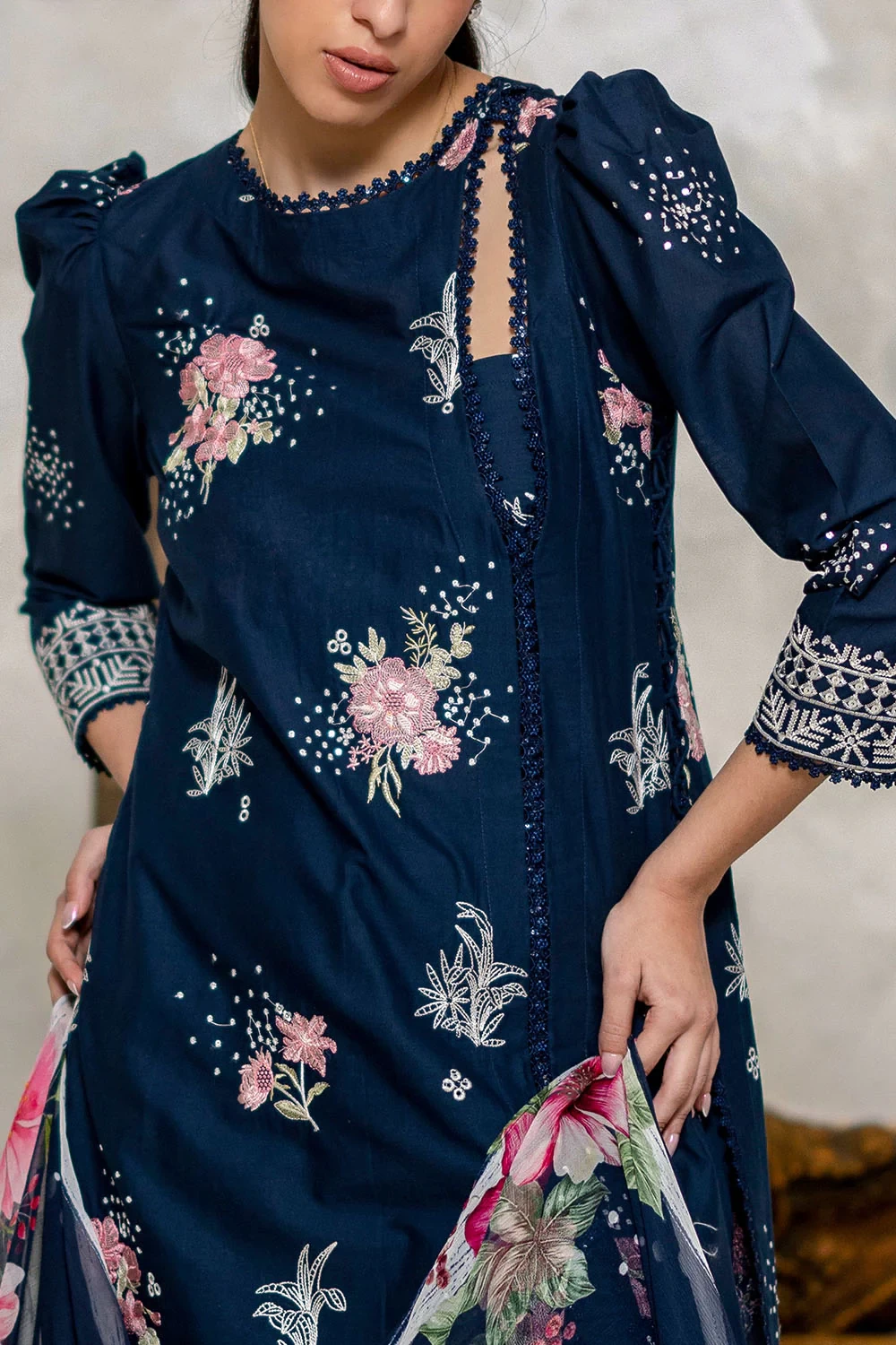3 Piece Embroidered Lawn Suit with Chiffon Dupatta and Borders PM-62043 - W-FB-F