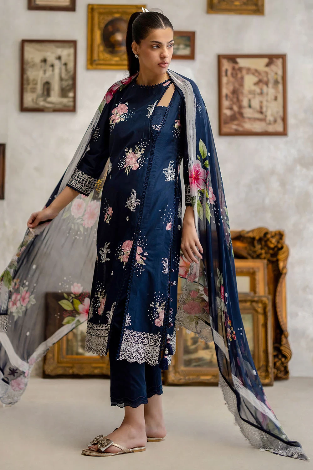 3 Piece Embroidered Lawn Suit with Chiffon Dupatta and Borders PM-62043 - W-FB-F
