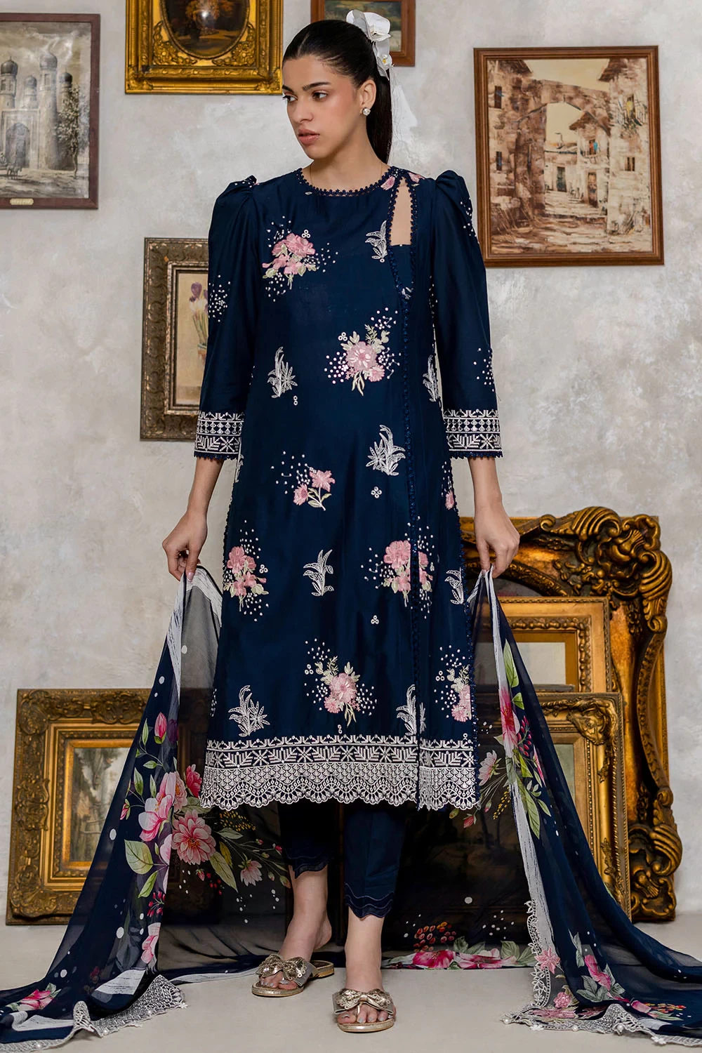 3 Piece Embroidered Lawn Suit with Chiffon Dupatta and Borders PM-62043 - W-FB-F