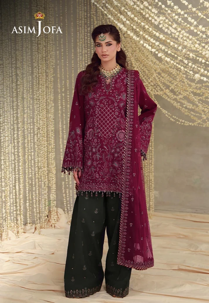 AJULFE-05 Embroidered Raw Silk 3 Pcs