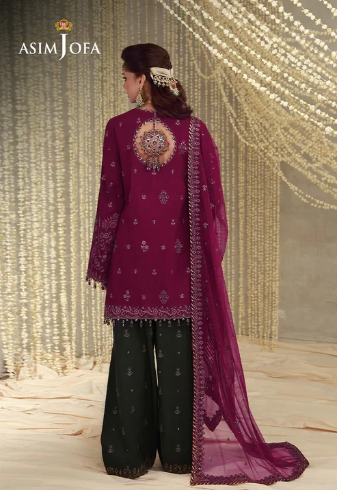 AJULFE-05 Embroidered Raw Silk 3 Pcs