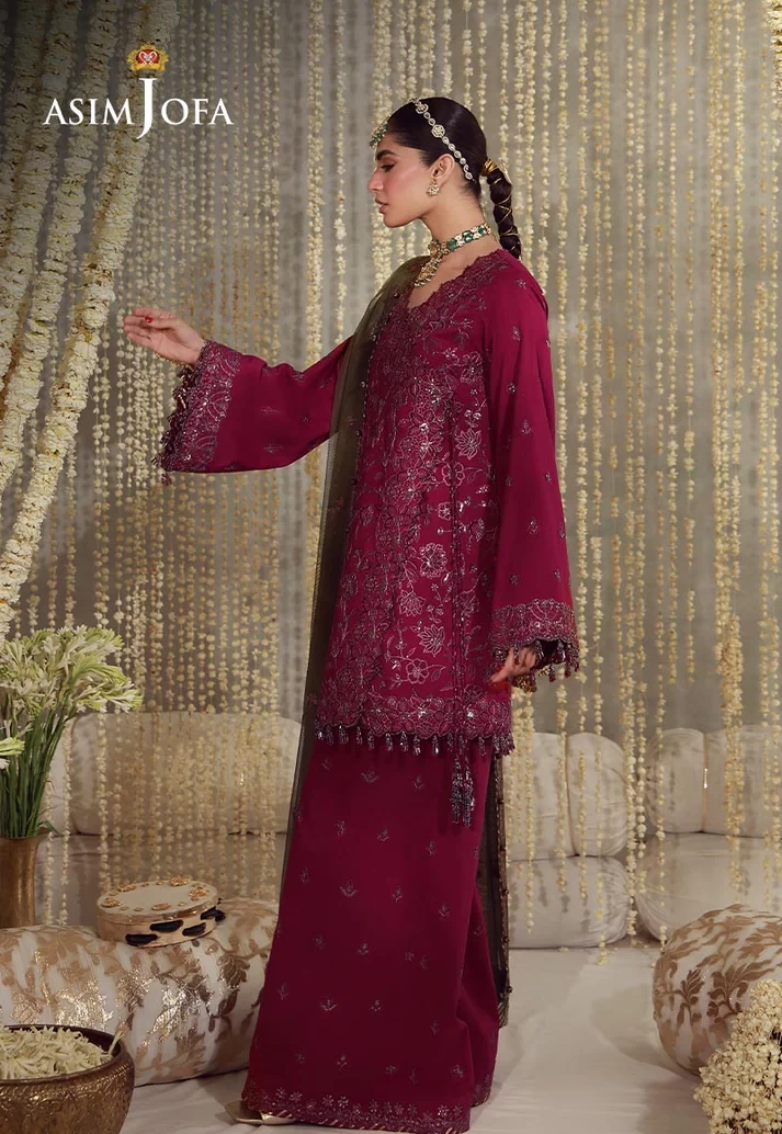 AJULFE-06 Embroidered Raw Silk 3 Pcs