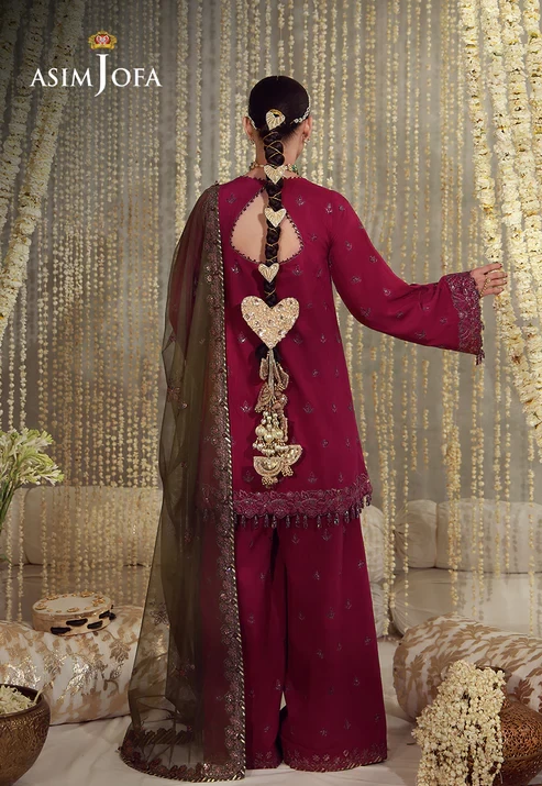 AJULFE-06 Embroidered Raw Silk 3 Pcs