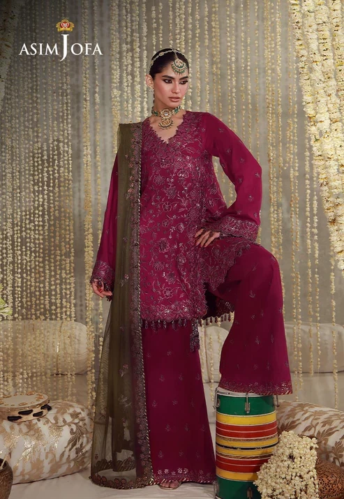 AJULFE-06 Embroidered Raw Silk 3 Pcs