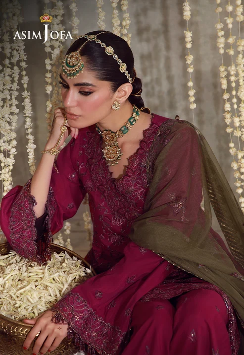 AJULFE-06 Embroidered Raw Silk 3 Pcs