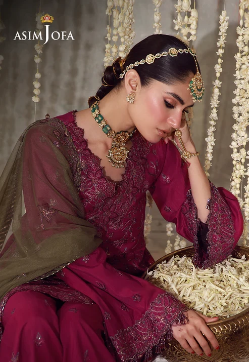AJULFE-06 Embroidered Raw Silk 3 Pcs