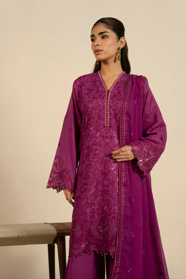 RTS | SHIRT, TOUSER & DUPATTA - SF-26-26-Magenta