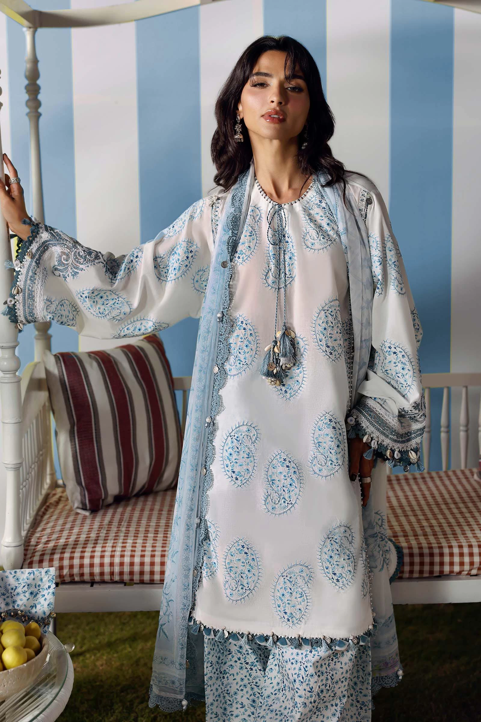 3 Piece Unstitched Embroidered Lawn Suit - MPT-3009-A