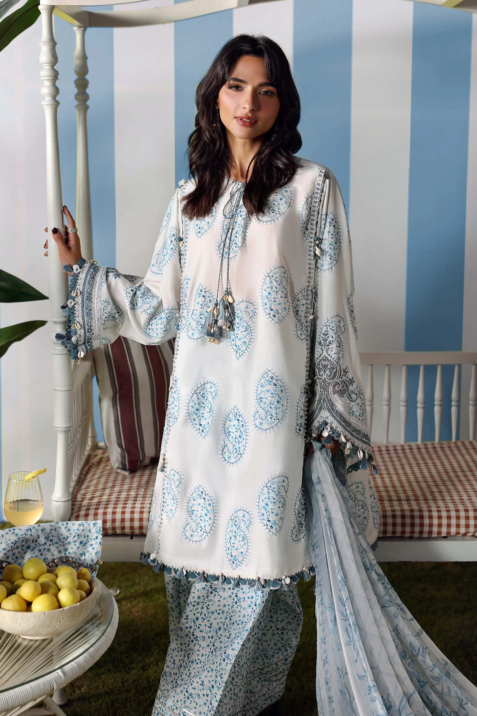 3 Piece Unstitched Embroidered Lawn Suit - MPT-3009-A