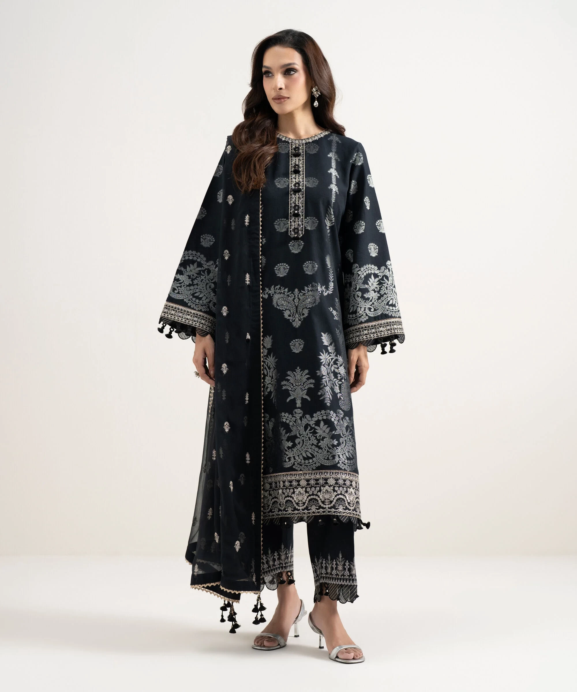 3 Piece Embroidered Jacquard Suit - U3FELXS26V29