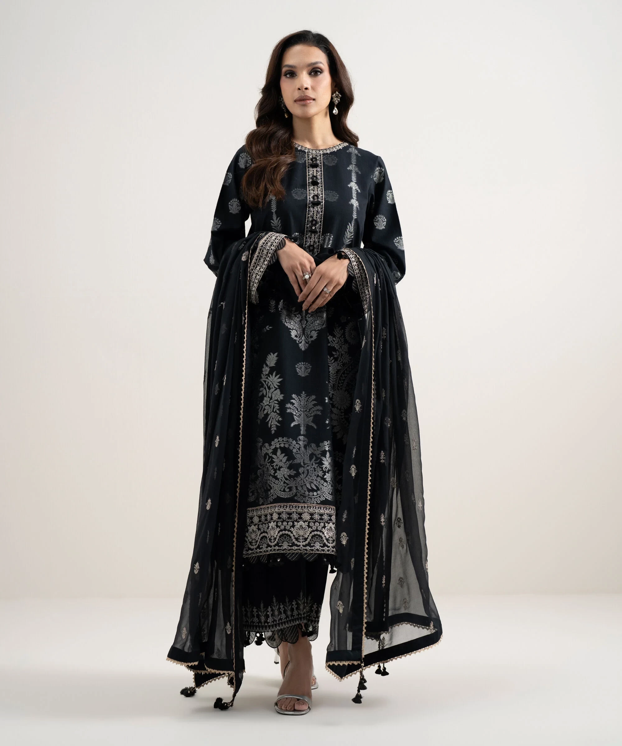 3 Piece Embroidered Jacquard Suit - U3FELXS26V29