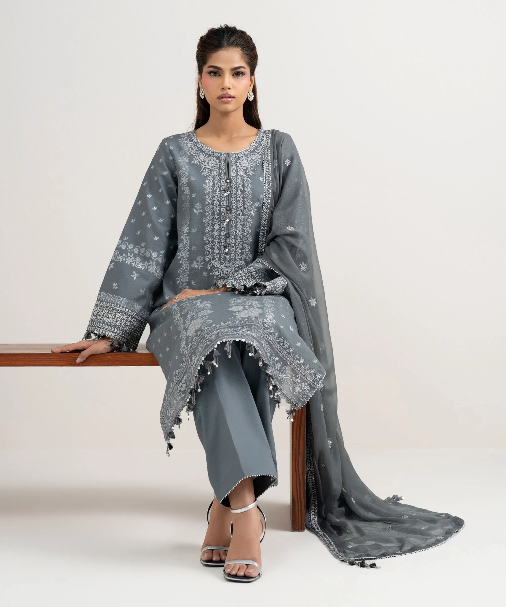 3 Piece Embroidered Jacquard Suit - 3FELXS26V418