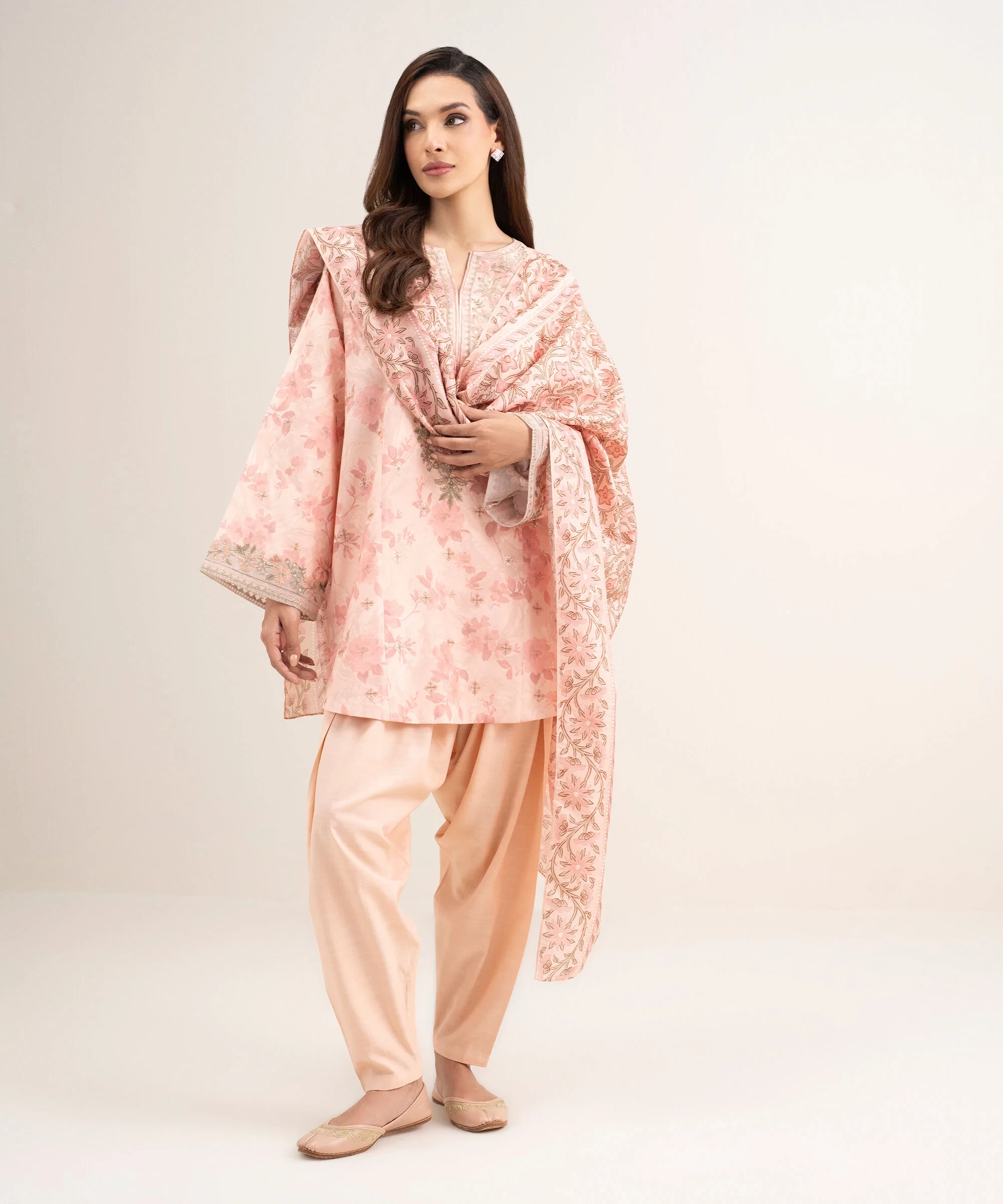 3 Piece Embroidered Raw Silk Suit -  3FELXS26V116