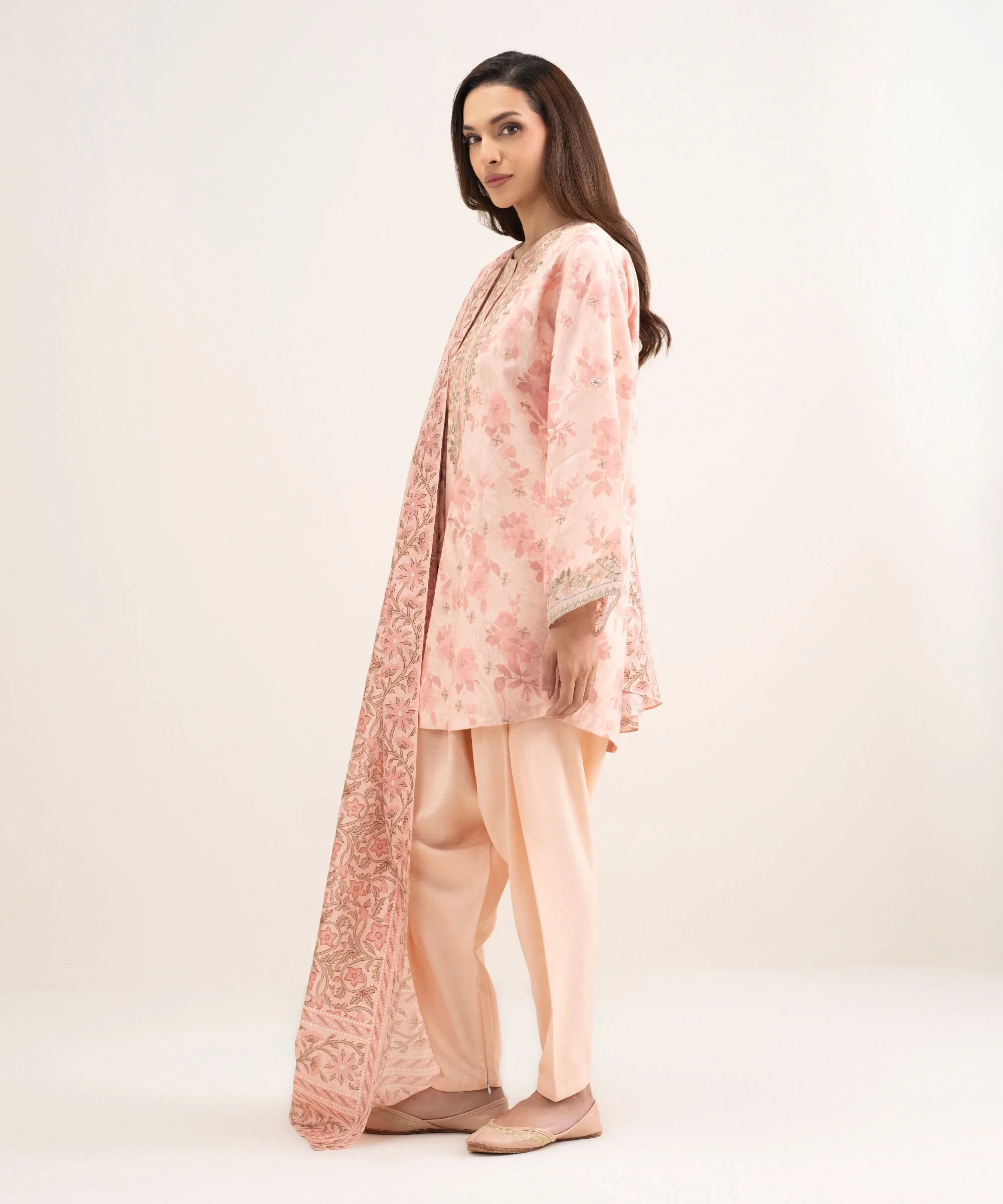 3 Piece Embroidered Raw Silk Suit -  3FELXS26V116