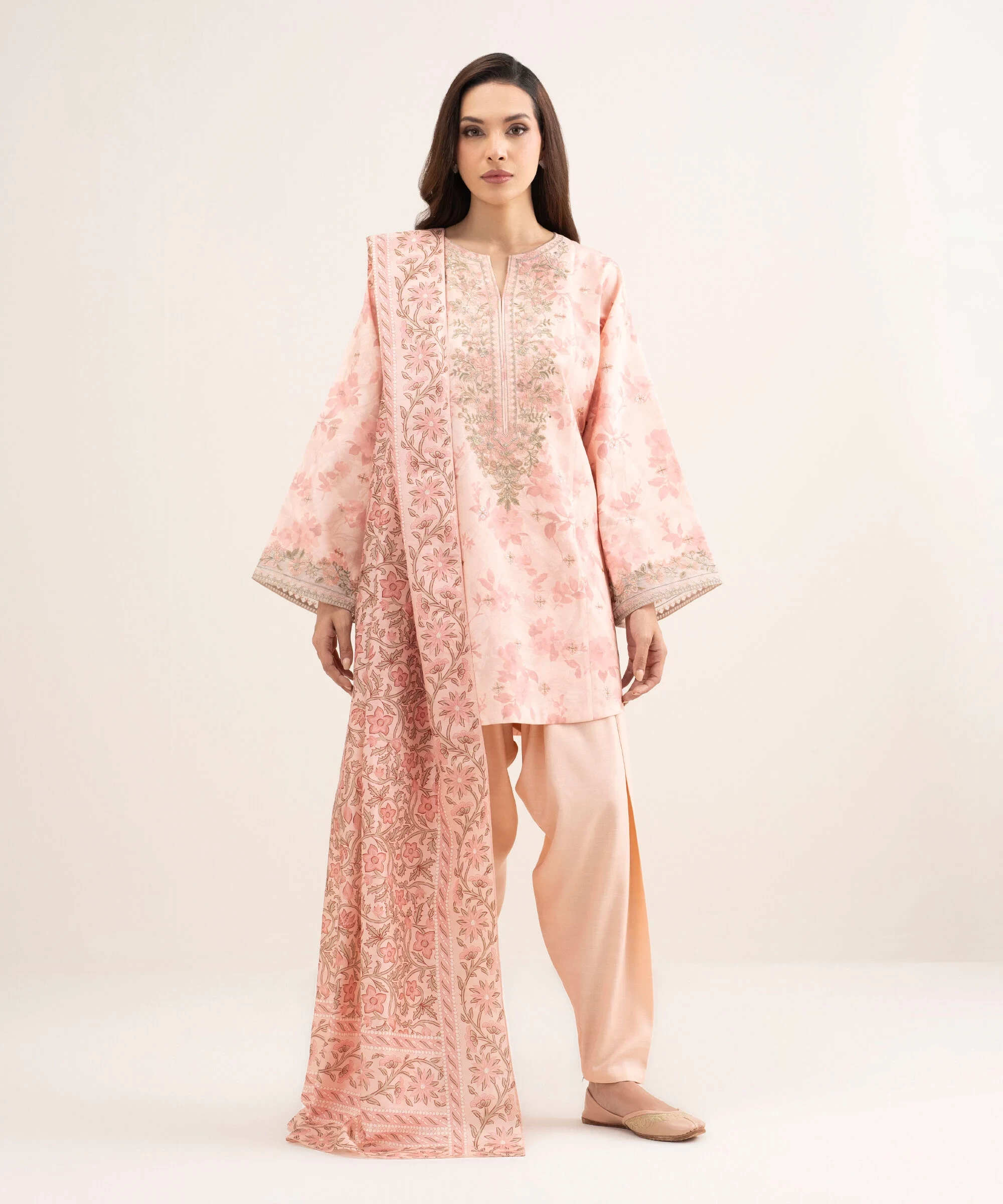 3 Piece Embroidered Raw Silk Suit -  3FELXS26V116