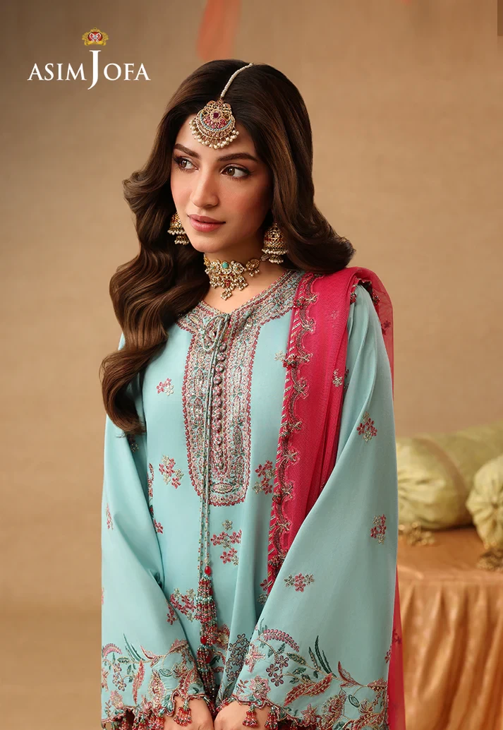 AJULIF-02 Embroidered Raw Silk 3 Pcs