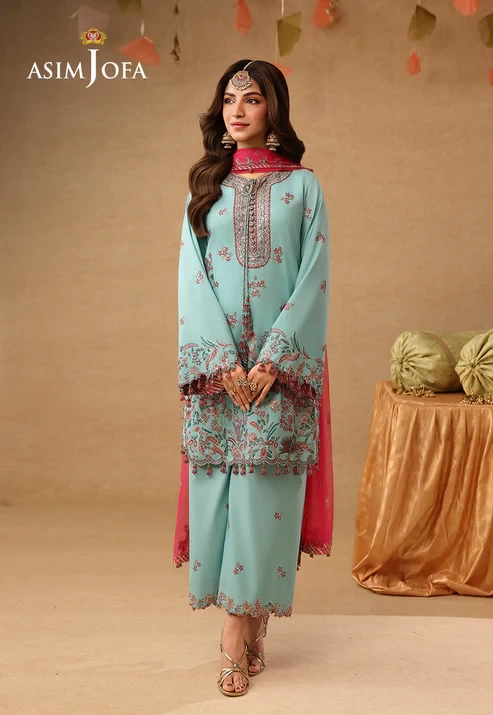AJULIF-02 Embroidered Raw Silk 3 Pcs