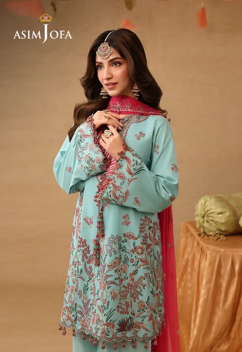 AJULIF-02 Embroidered Raw Silk 3 Pcs