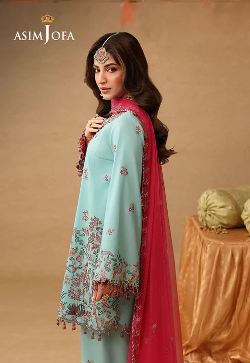 AJULIF-02 Embroidered Raw Silk 3 Pcs