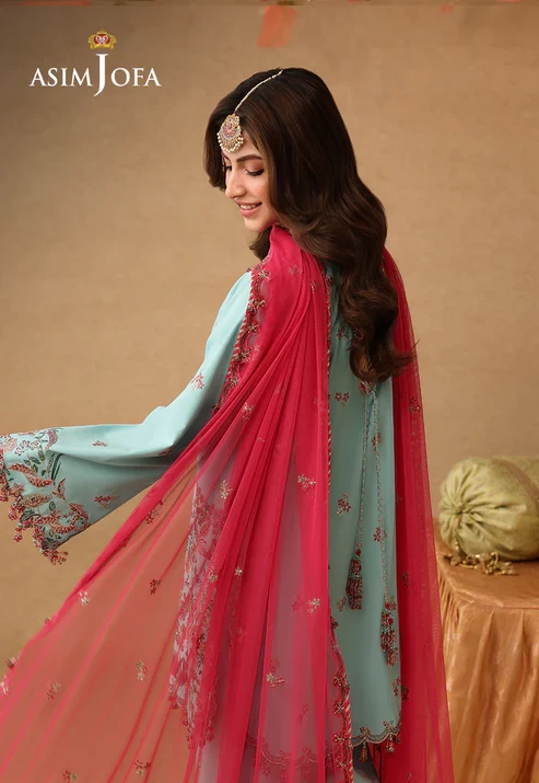 AJULIF-02 Embroidered Raw Silk 3 Pcs