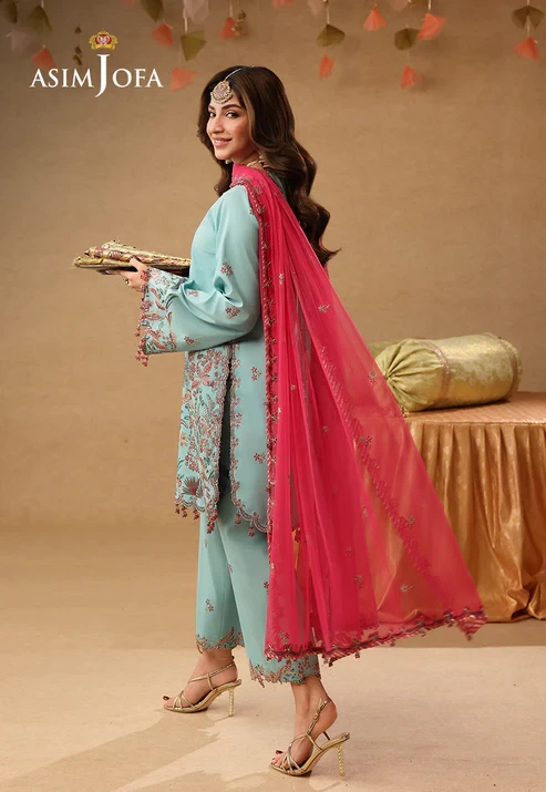 AJULIF-02 Embroidered Raw Silk 3 Pcs