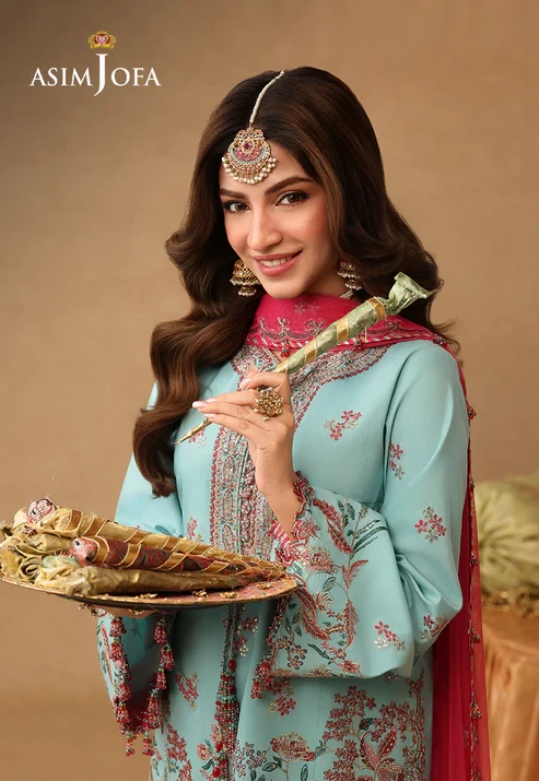 AJULIF-02 Embroidered Raw Silk 3 Pcs