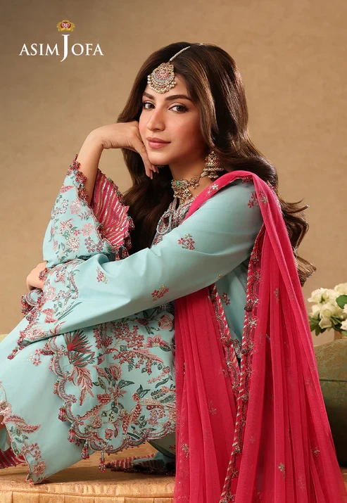 AJULIF-02 Embroidered Raw Silk 3 Pcs