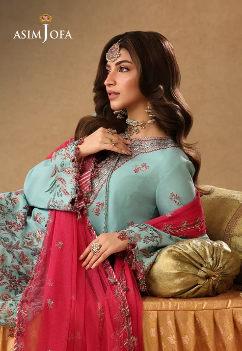 AJULIF-02 Embroidered Raw Silk 3 Pcs