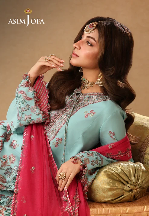 AJULIF-02 Embroidered Raw Silk 3 Pcs