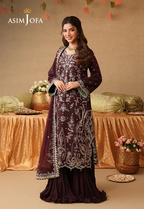 AJULIF-07 Embroidered Twisted Silk 3 Pcs