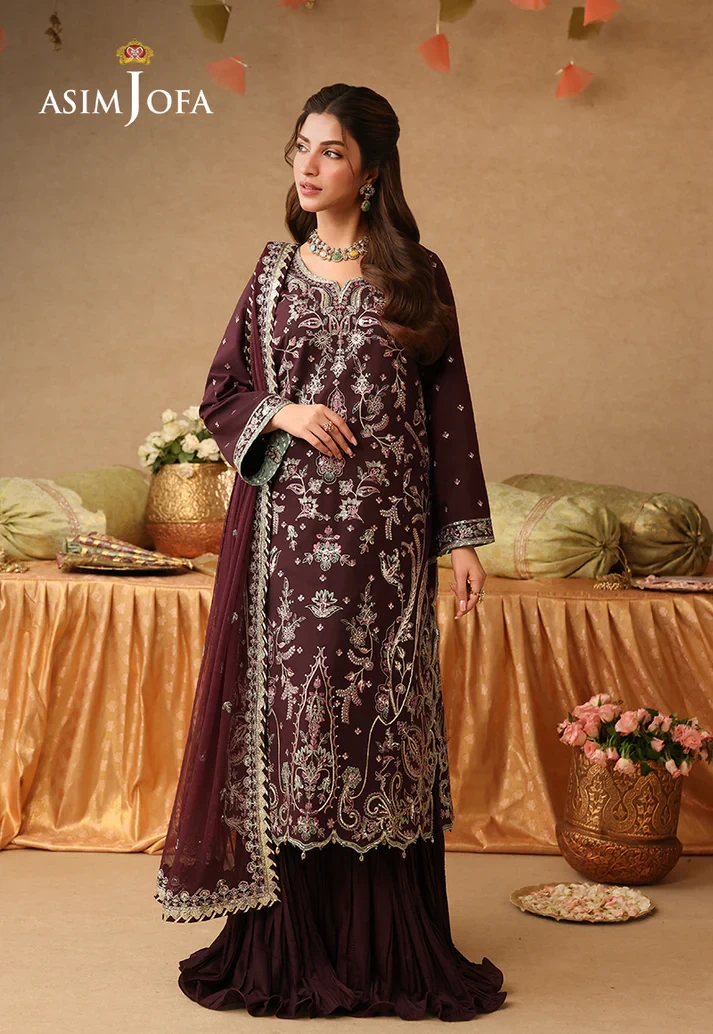 AJULIF-07 Embroidered Twisted Silk 3 Pcs