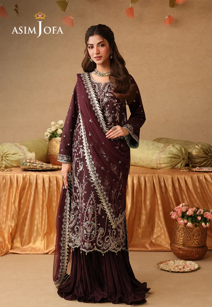 AJULIF-07 Embroidered Twisted Silk 3 Pcs