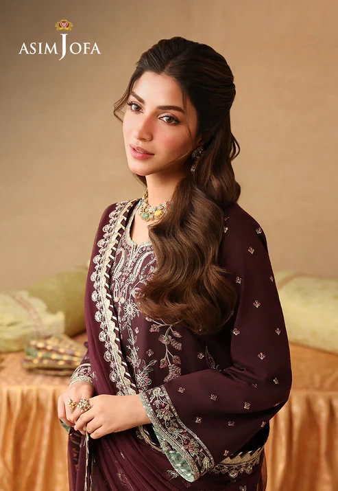 AJULIF-07 Embroidered Twisted Silk 3 Pcs