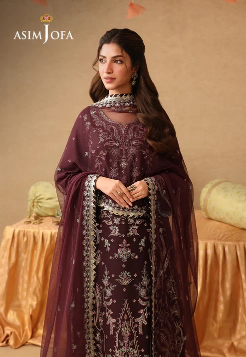 AJULIF-07 Embroidered Twisted Silk 3 Pcs