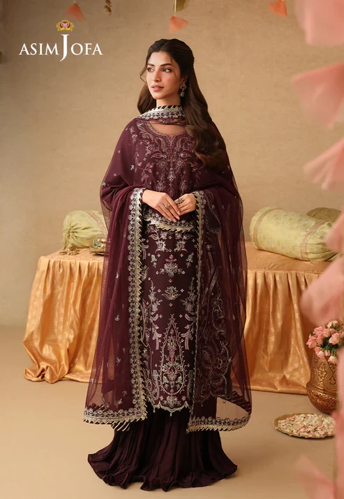 AJULIF-07 Embroidered Twisted Silk 3 Pcs