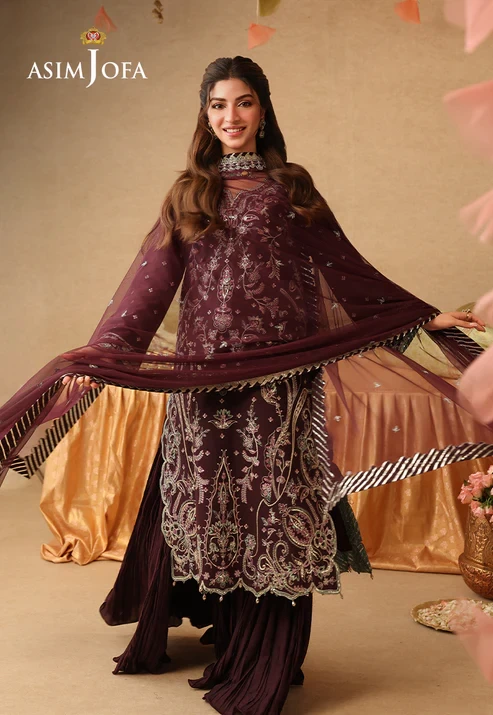 AJULIF-07 Embroidered Twisted Silk 3 Pcs