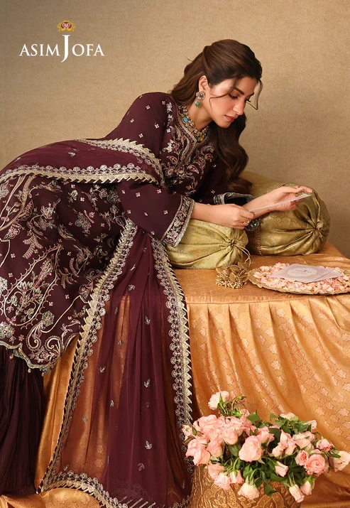 AJULIF-07 Embroidered Twisted Silk 3 Pcs