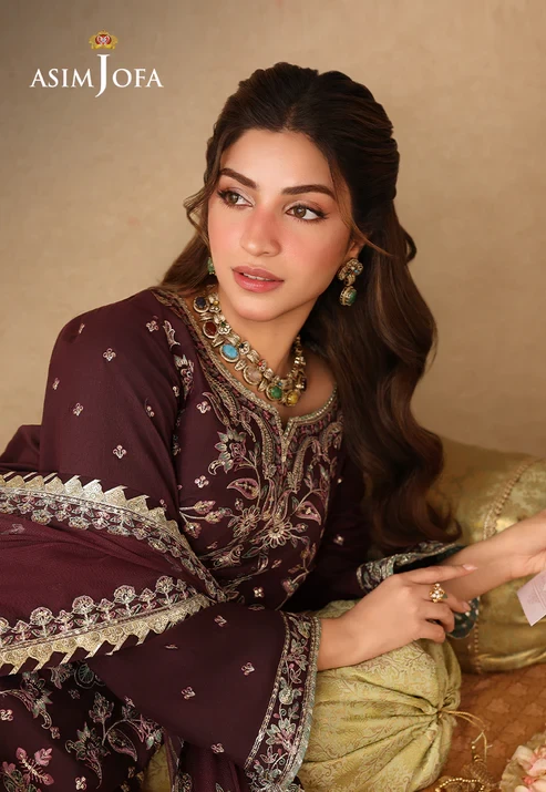 AJULIF-07 Embroidered Twisted Silk 3 Pcs