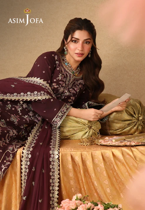AJULIF-07 Embroidered Twisted Silk 3 Pcs
