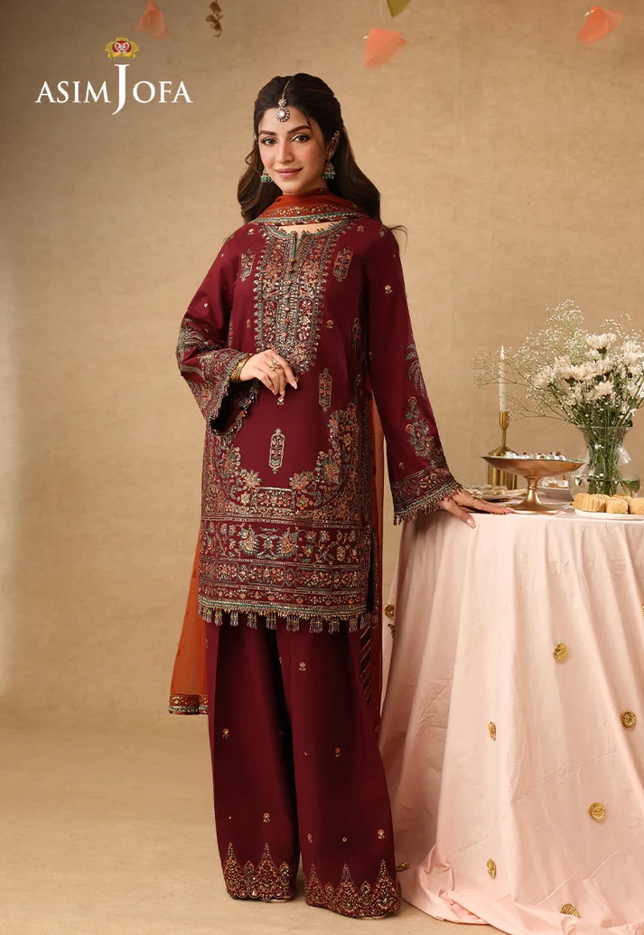 AJULIF-04 Embroidered Boski Silk 3 Pcs