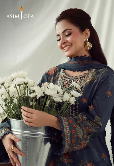 Printed Embroidered Cambric 3 Pcs - AJUBEP-01-UNS