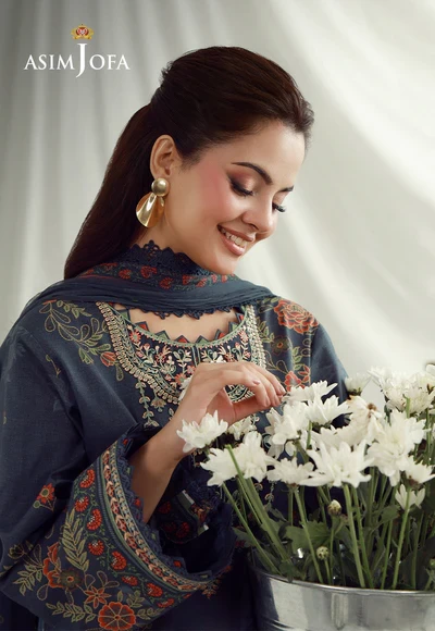 Printed Embroidered Cambric 3 Pcs - AJUBEP-01-UNS