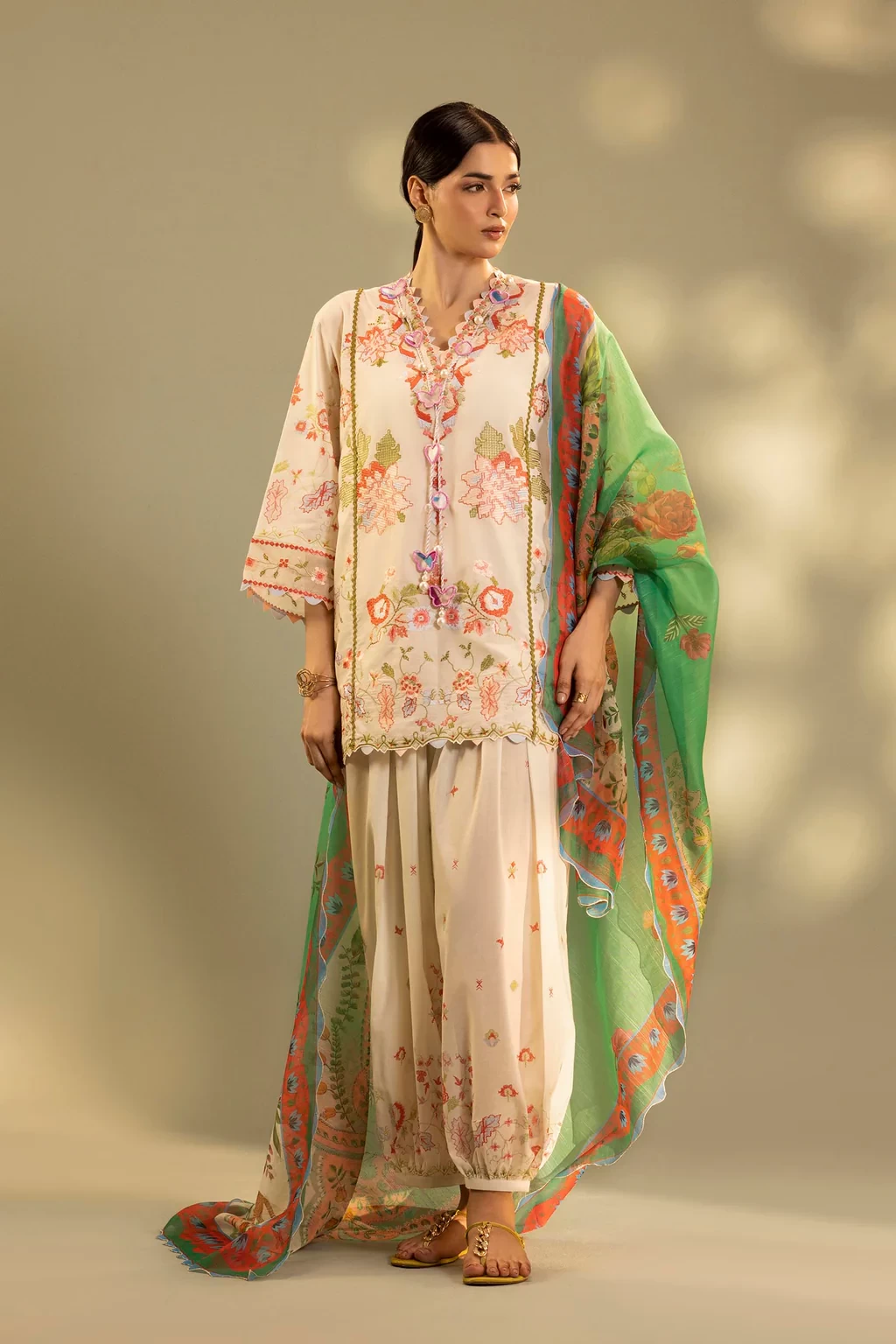 Embroidered 3 Piece Muzlin Suit - M262-014A-DC