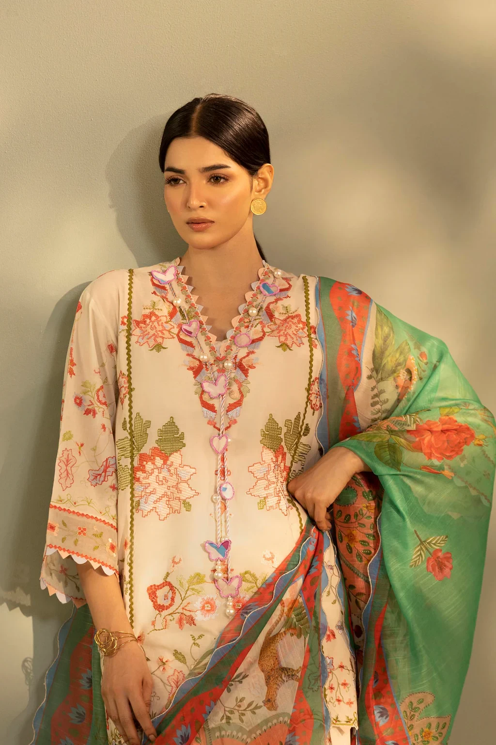 Embroidered 3 Piece Muzlin Suit - M262-014A-DC