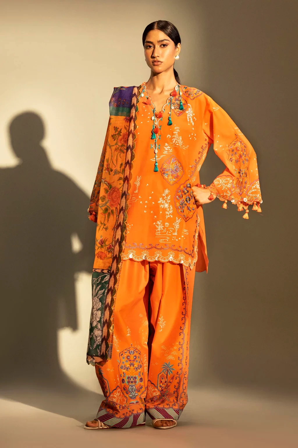Embroidered 3 Piece Muzlin Suit - M262-020B-DC