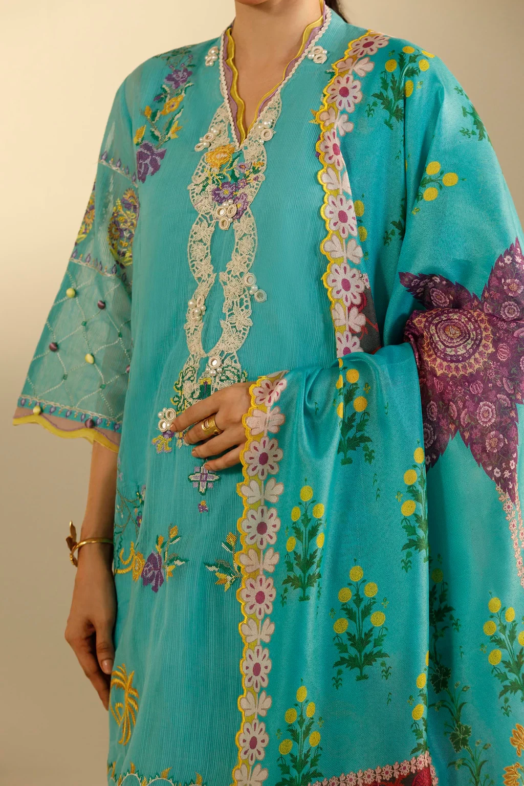 Embroidered 3 Piece Muzlin Suit - M262-019A-CV