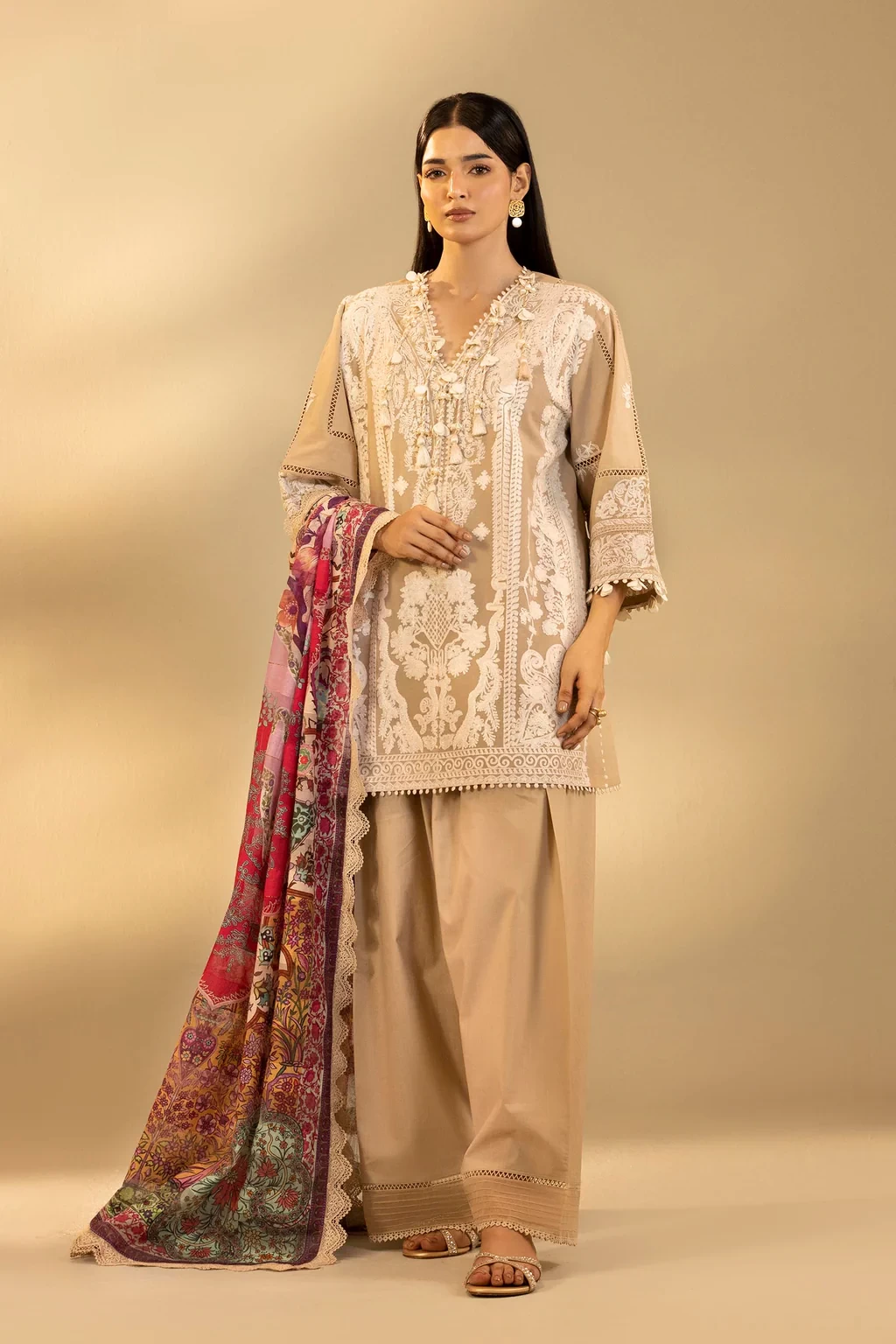 Embroidered 3 Piece Muzlin Suit - M262-018B-DD